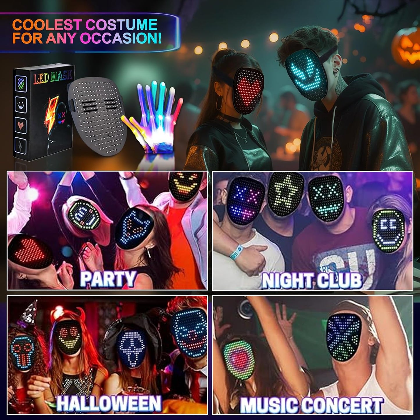 Led-Mask Gloves Halloween-Costumes For Kids Men Adult 2025, Light Up Gesture Cosplay Birthday Gifts For Boys 8+
