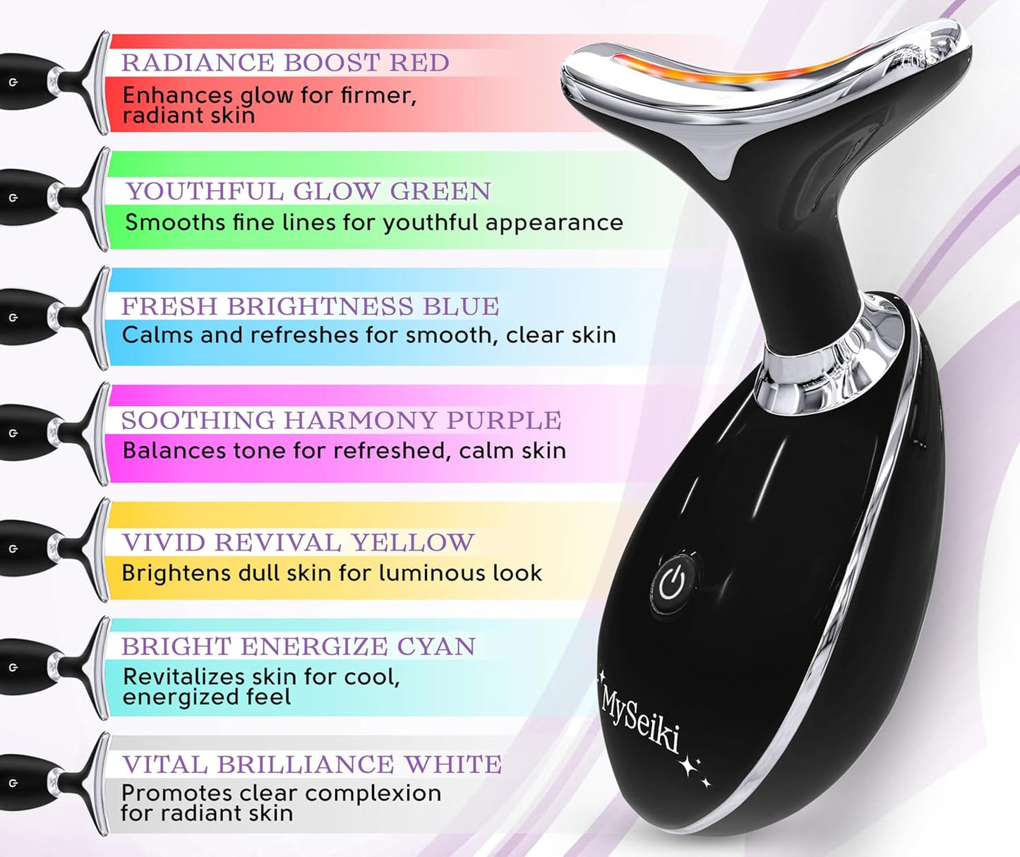 7 LED Light Beauty Tool – Face and Neck Massager with Jade Roller, Case, Black