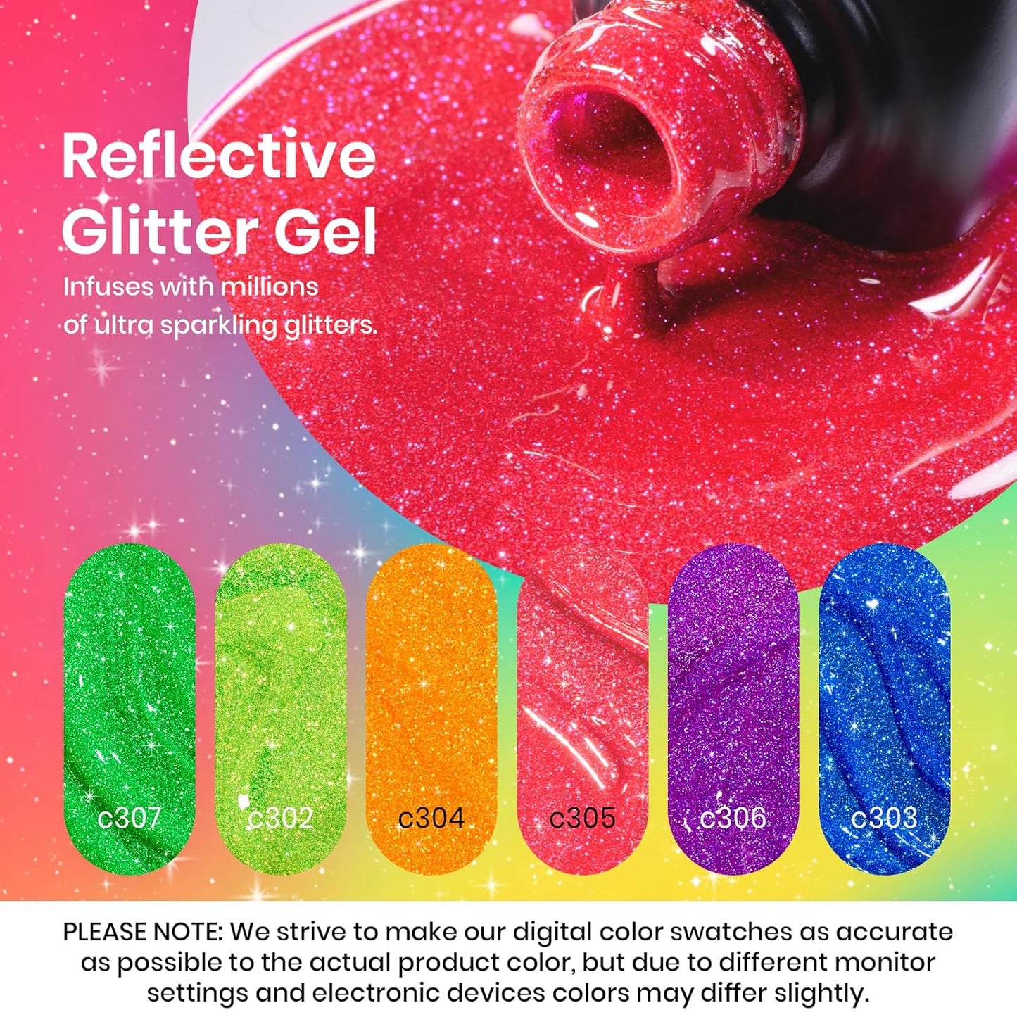 beetles Gel Polish Neon Carnival 6 Colors Reflective Glitter Gel Nail Polish Set Nails Blue Hot Pink Purple Soak Off Uv Led Sparkly bright Colors Halloween Nail Polish Kit Gift for Women