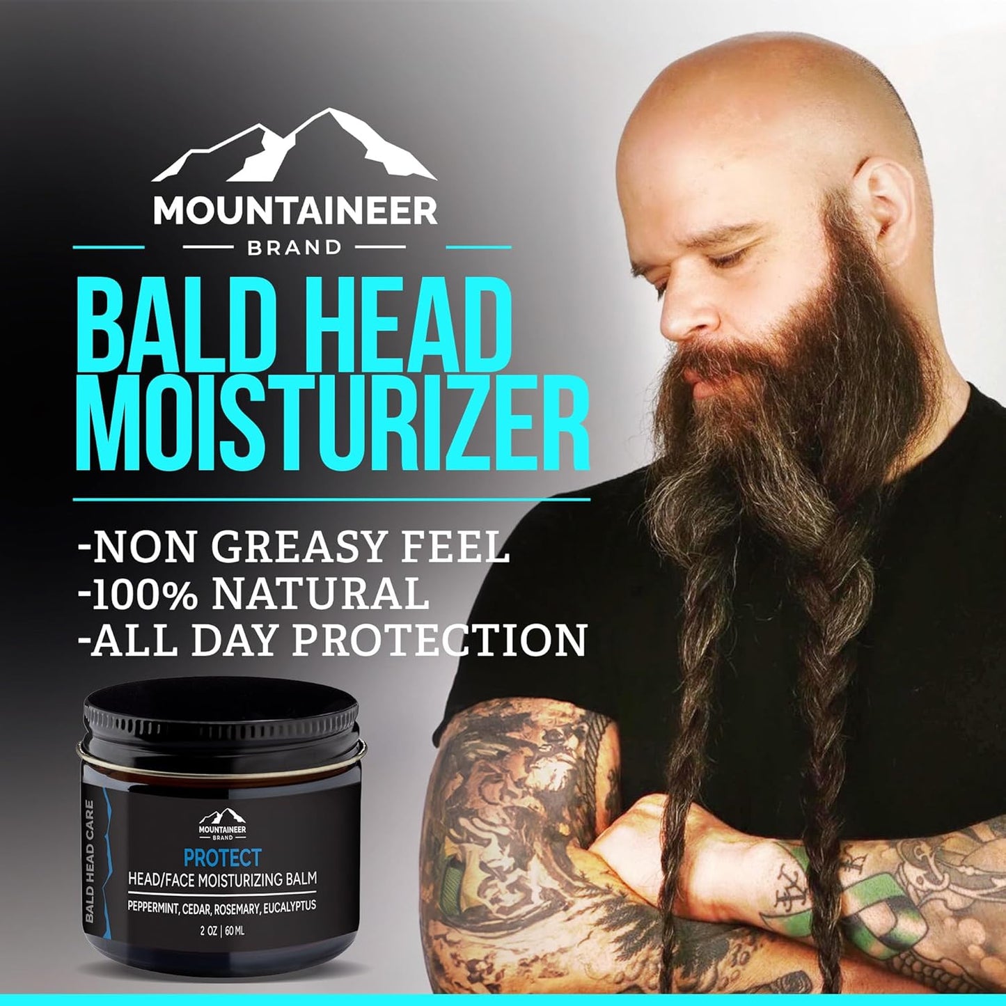 Mountaineer Brand Bald Head Care For Men | Protect Moisturizing and Post-Shave Healing Balm | Non-Greasy Scalp and Face Matte Moisturizer Lotion | Natural Botanical Blend | 2 pack 2oz