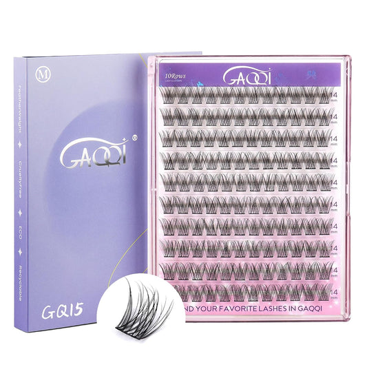 GAQQI Lash Clusters, Eyelash Clusters 120PCS C Curl Individual Lashes, Wispy Cluster Eyelash Extension 14mm Only, Natural Looking Cluster Lashes （GQ15, C Curl, 14mm)