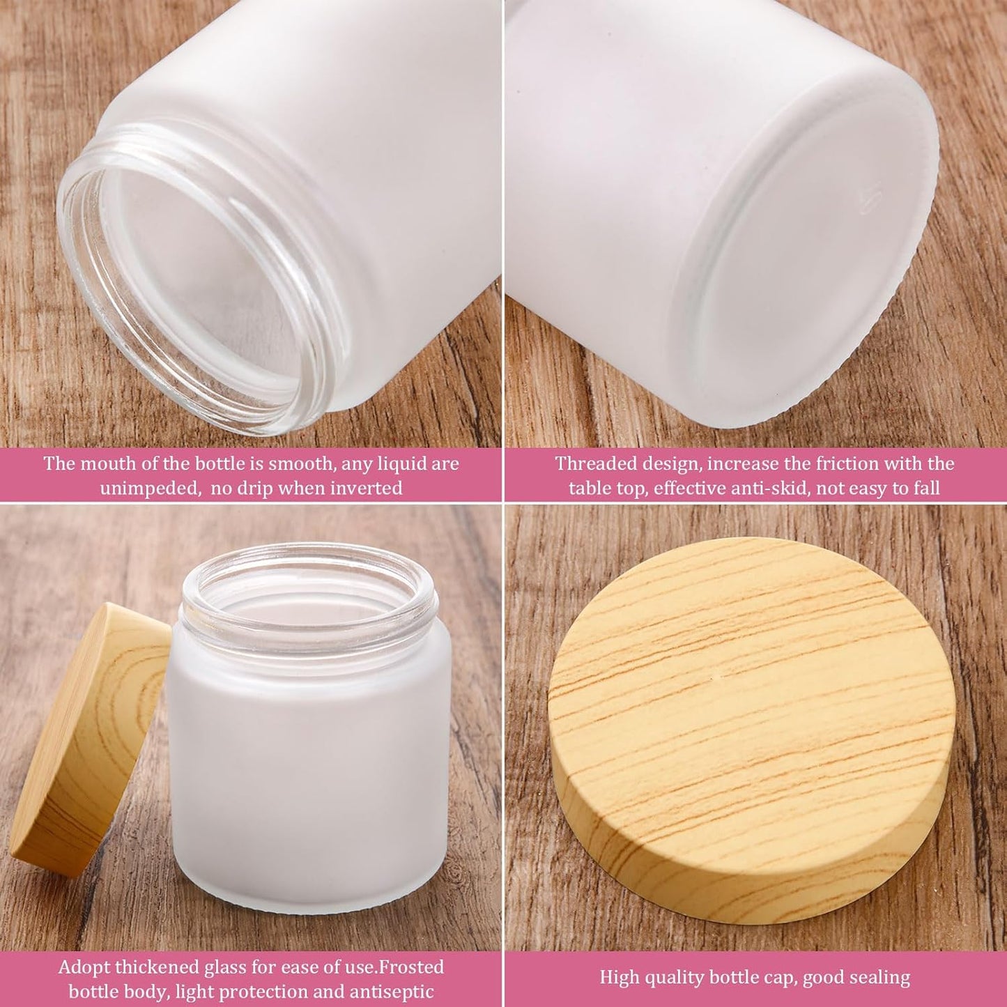 Geiserailie 3 Pieces Glass Cosmetic Containers Empty Sample Jars with Leak Proof Lids Makeup Sample Containers for Lotion Cream Cosmetic (100 Gram)