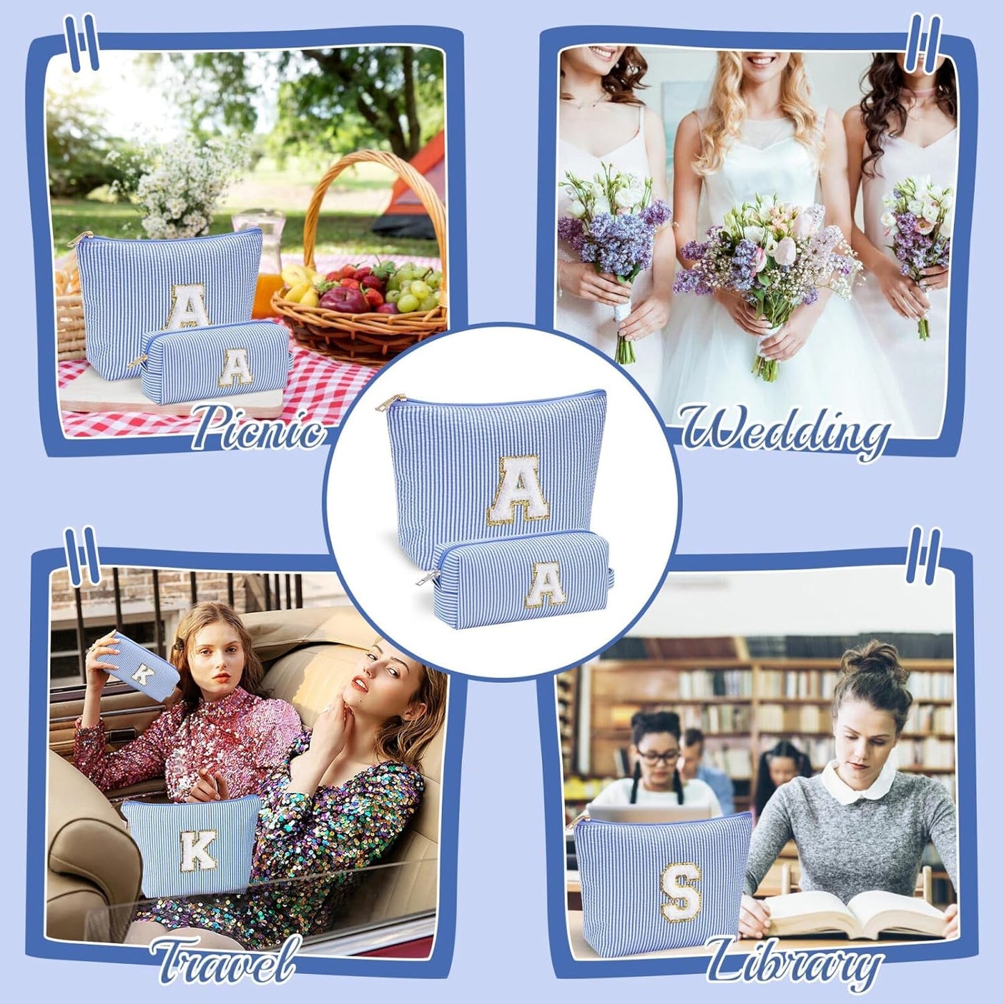 YOOLIFE Personalized Gifts for Women, Initial Make Up Bag Cosmetic Bag Makeup Pouch Cute Makeup Bag Gift for Wife Girlfriend Sister Gifts Bride Wedding Gifts for Women Her Best Friend Birthday Gifts W