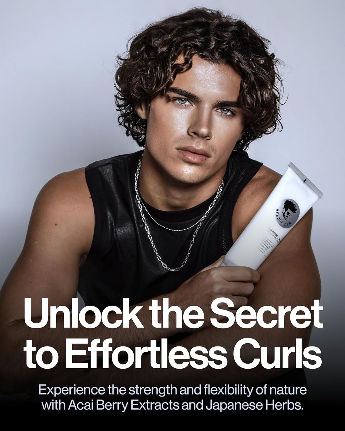 Avenue Man Curl Defining Cream - Improved Formula - Natural & Flexible Hold with Herbal Extracts for All Hair Types - Paraben Free & Sulfate Free