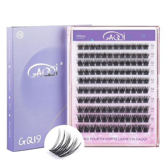 GAQQI Lash Clusters, Eyelash Clusters 120PCS C Curl Individual Lashes, Wispy Cluster Eyelash Extension 10-16mm Mixed Length, Natural Looking Cluster Lashes （GQ19, C Curl, 10-16mm)