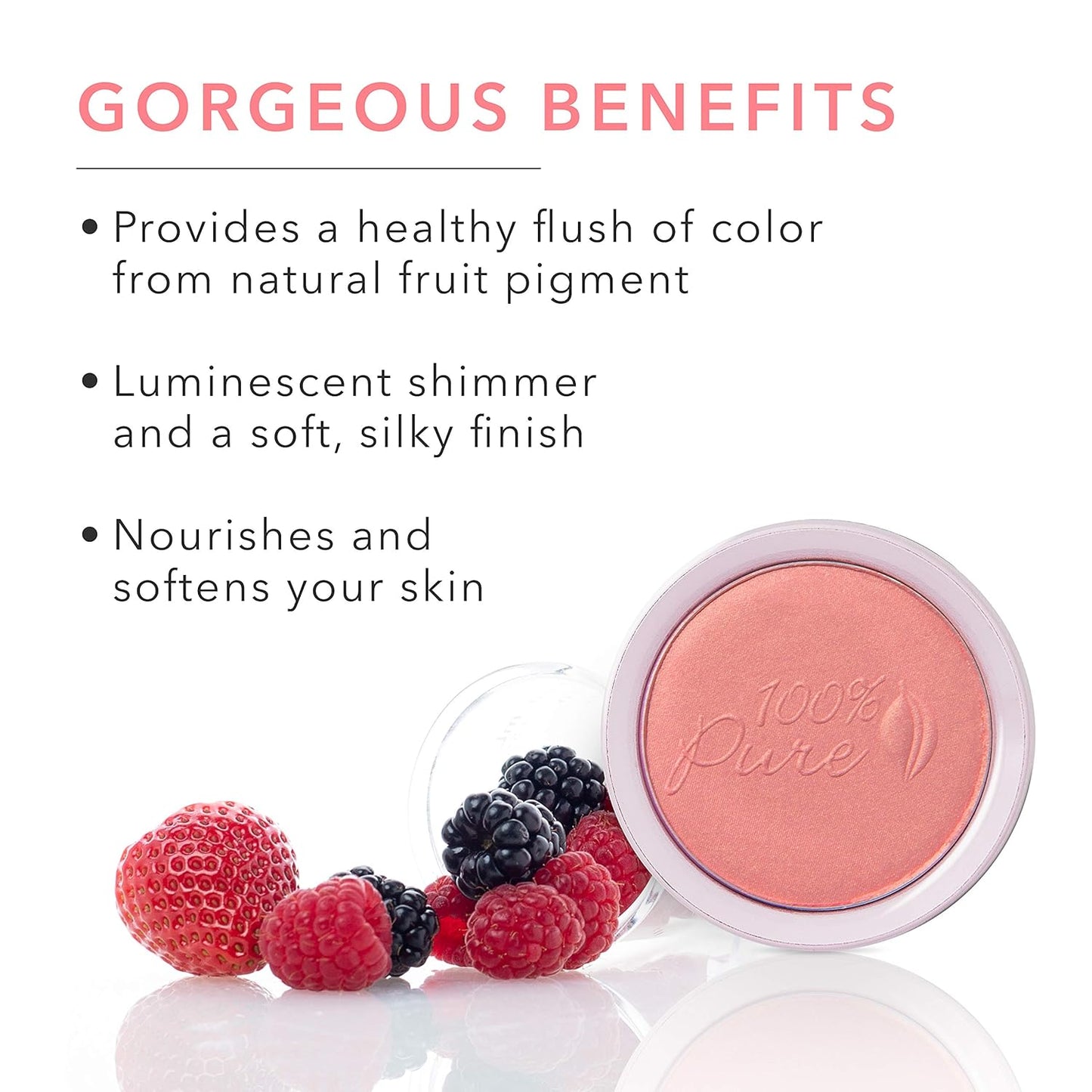 100% PURE Powder Blush (Fruit Pigmented), Mimosa, Soft Shimmery Finish, Nourishes Skin w/Rosehip Oil, Cocoa Butter, Natural Makeup (Light Coral) - 1.81 oz