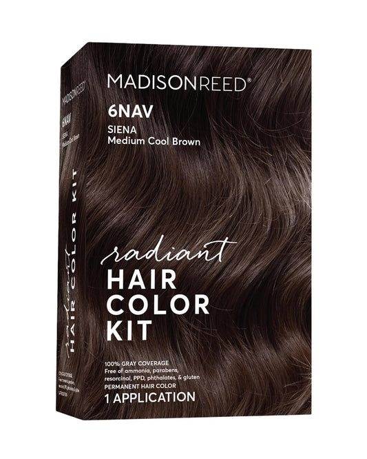 Madison Reed Radiant Hair Color Kit | 6NAV Medium Cool Brown (Siena Brown) for 100% Gray Hair Coverage | Dimensional Salon-Quality Permanent Hair Dye | PPD-Free & Ammonia-Free | 1 Pack
