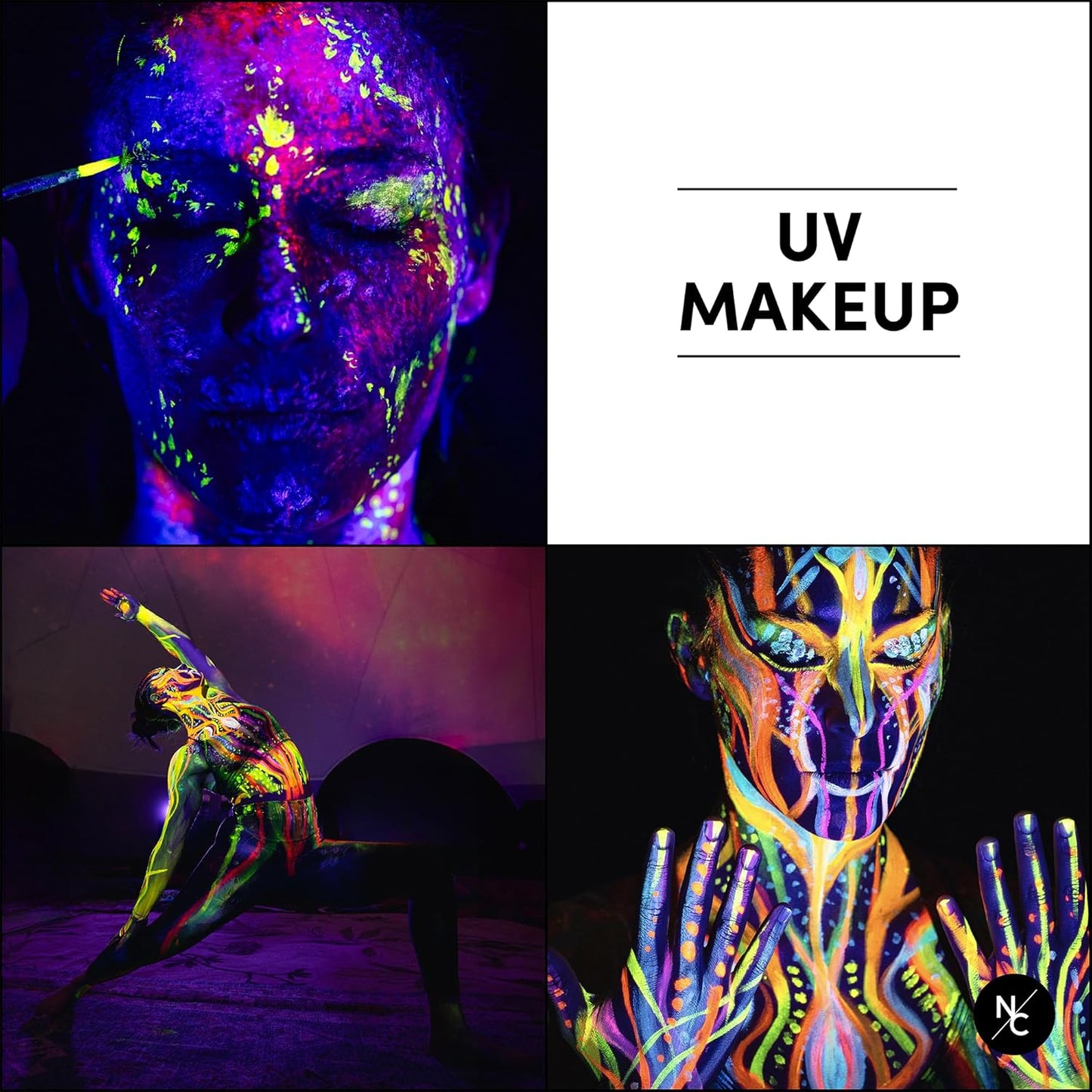 UV 12-Color Palette - Water-Activated Neon Glow Makeup for Face & Body - Fluorescent Shades for SFX, Party Makeup, Cosplay & Theatrical Performances