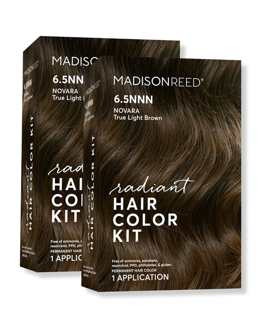Madison Reed Radiant Hair Color Kit | 6.5NNN Brown with Warm Golden Undertones (Novara Light Brown) 100% Maximum Gray Hair Coverage for Resistant Grays | PPD-Free & Ammonia-Free | 2 Pack