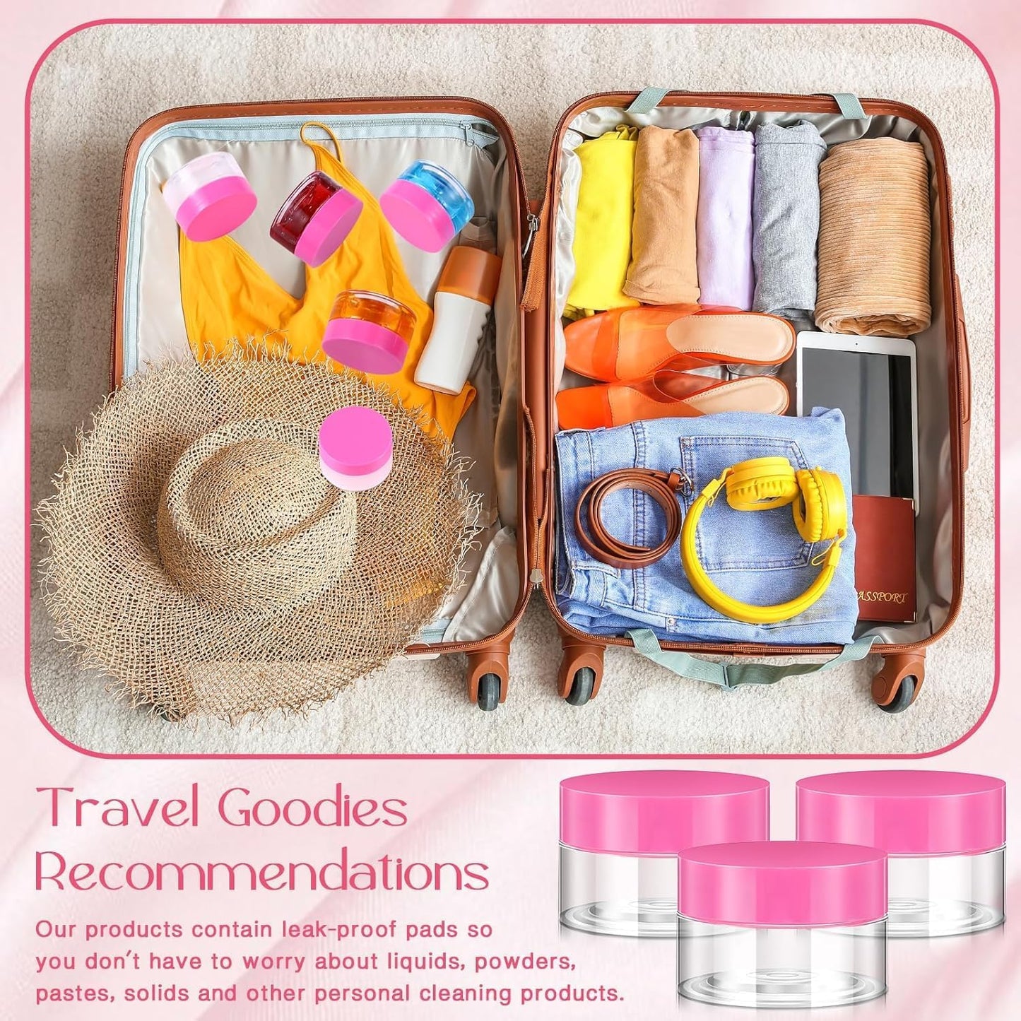 SATINIOR 36 Pieces 2 oz Plastic Jars with Lids Wide Mouth Airtight Reusable Container Acrylic Cosmetic Small Jars for Lotions Ointments Travel Toiletries Creams Make up Storage(Pink)