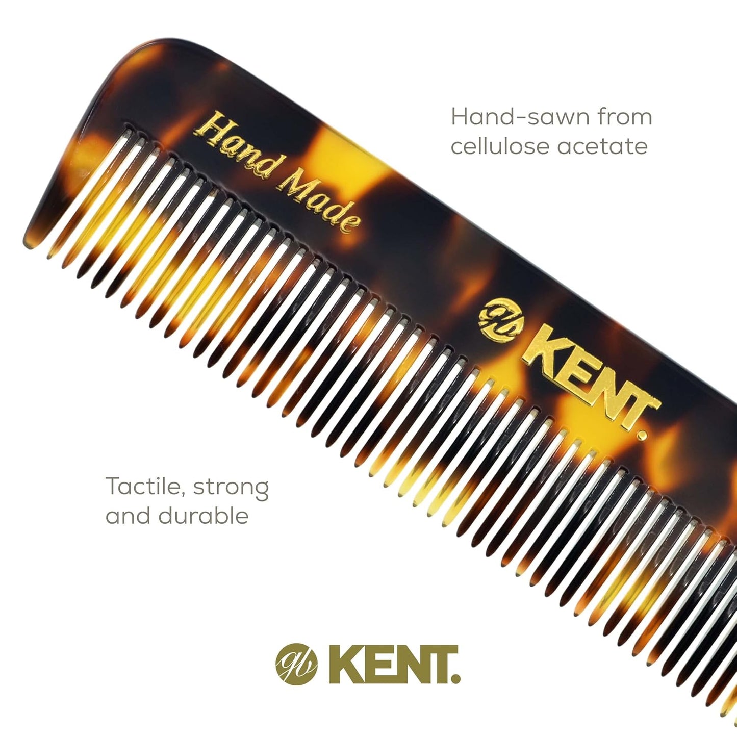 Kent FOT TY Fine Tooth Comb for Men - Handmade Pocket Comb for Travel, Styling, Fine or Thinning Hair, Mustache and Beard Care Handpolished Saw-Cut Made in England