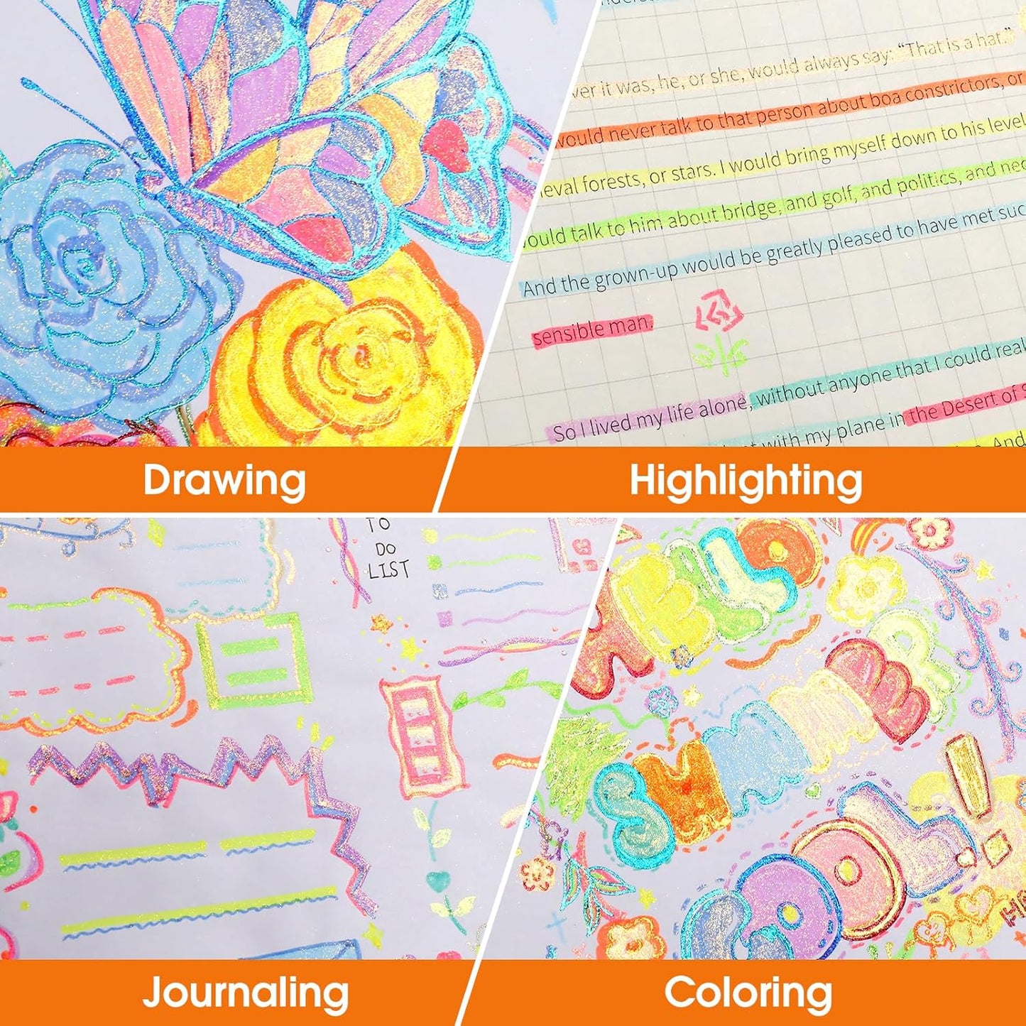 Glitter Highlighter Markers, 16-Count, Chisel Tip Glitter Highlighters Assorted Colors, Tween Teen Girl Gifts Trendy Stuff, Sparkly Marker Pens for Kids Adult Coloring Journaling Art Supplies