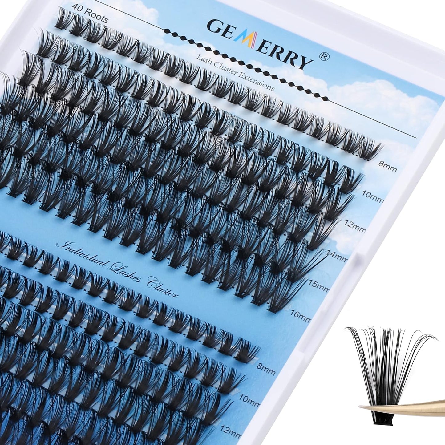 Lash Clusters Large Tray 240pcs 0.07mm 40P+50P D Curl Mix 8-16mm Individual Lashes Soft&Fluffy Cluster Lashes Mink Lash Extension Clusters Mixed Tray Individual Lashes Cluster By GEMERRY