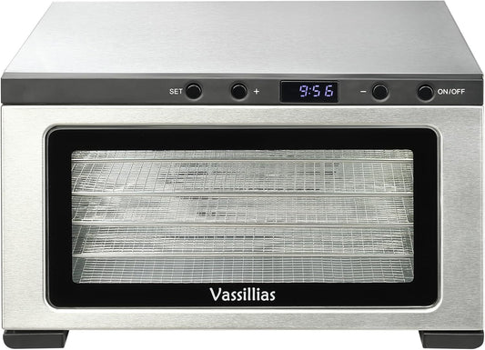 Stainless Steel Mini Food Dehydrator Dryer- 6 Stainless Steel Trays, Digital Adjustable Timer, 400W, 176°F, Temperature Control, for Jerky, Herb, Meat, Beef, Fruit and Pet Treats, Model 2016YJ, Silver