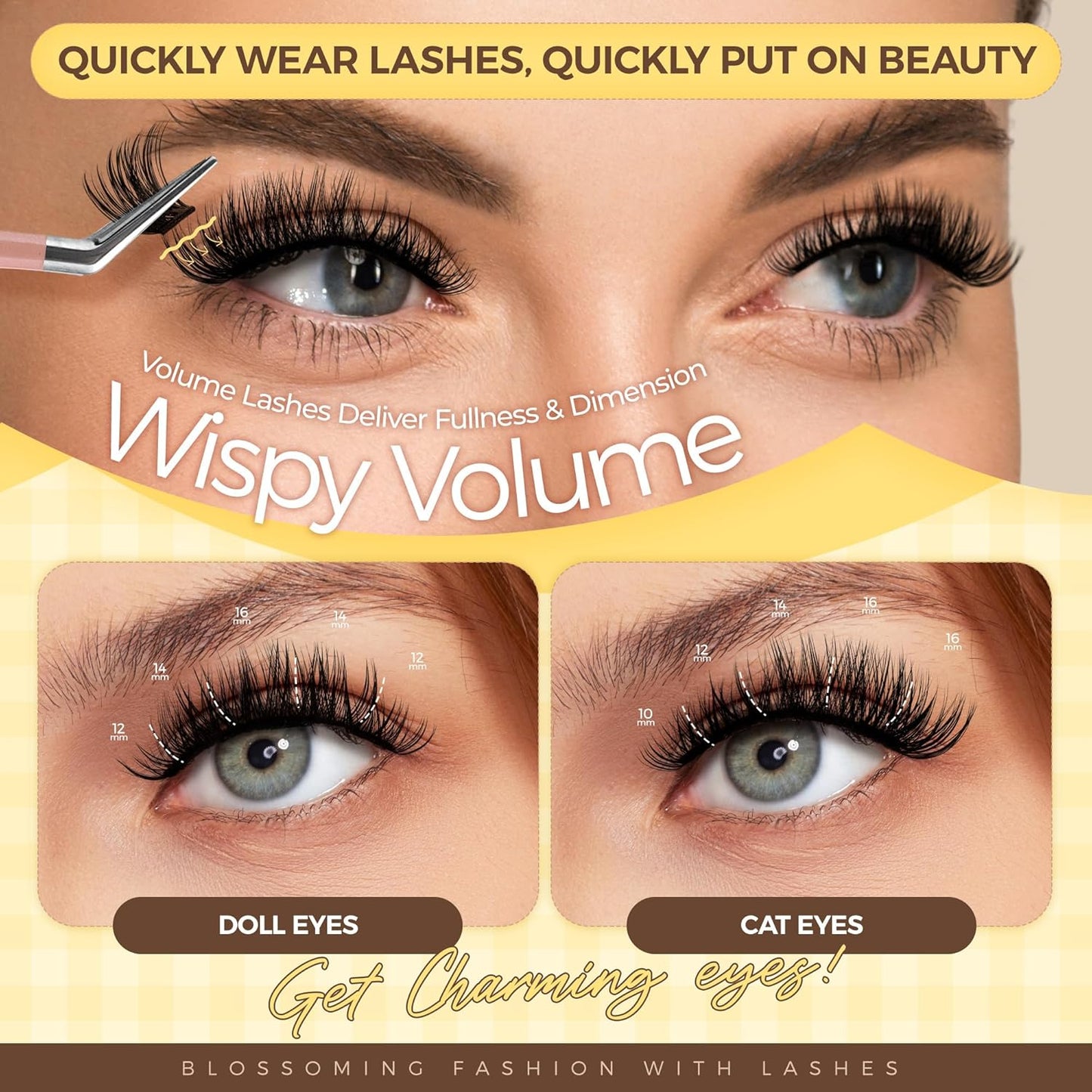 PopUp Self Adhesive Eyelashes Clusters, Press On Lashes Pre Glued Eyelash Extension Kit with Lash Tweezer,10-16mm No Glue No Remover Needed Self Adhesive Lashes Clusters ZNF23-D