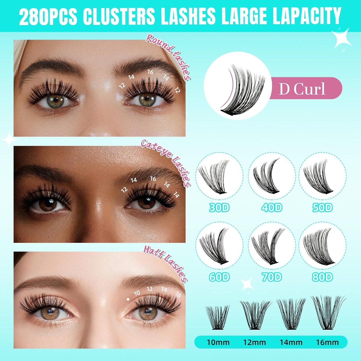 Lash Clusters Wispy 280PCS Eyelash Extension 40D 50D Cluster Lashes Individual Lashes DIY Lash Extension Natural Look Cluster Eyelash Extensions Soft False Eyelashes at Home for Beginners(12mm)