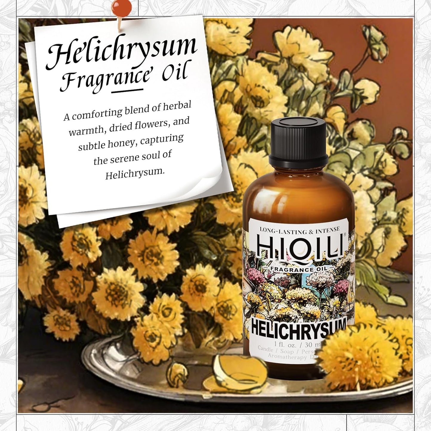 HIQILI Helichrysum Fragrance Oil for Home Diffuser, Floral Scents for Candle, Soap and Perfume Making, Blend to Body Lotion & Moisturizer - 1 Fl Oz