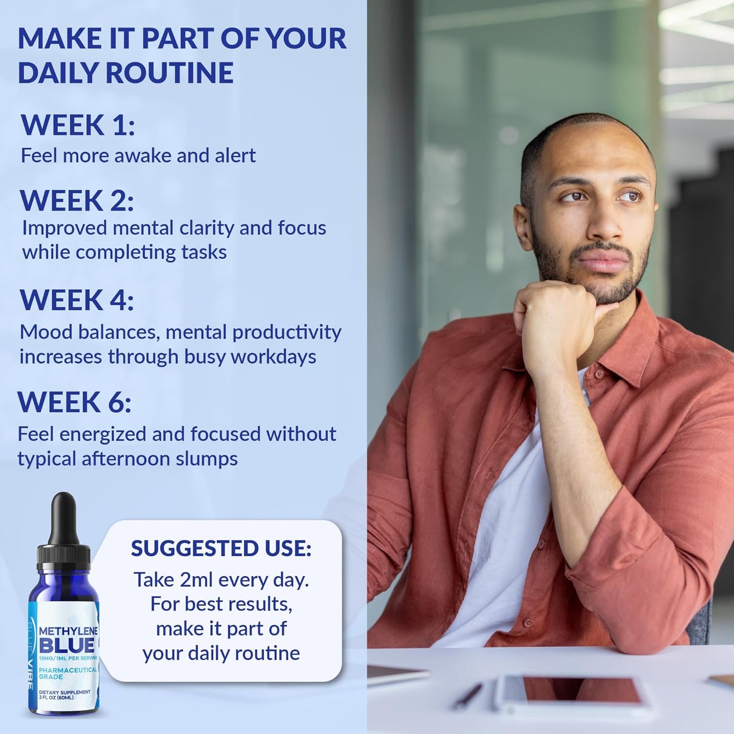 Methylene Blue Drops Pharmaceutical Grade - USP Liquid 10mg/mL - High Potency Nootropic Supplement - Blue Methylene Pure Liquid Concentrate - USP Grade Cognitive Support Drops – 2 Fl Oz (60mL)