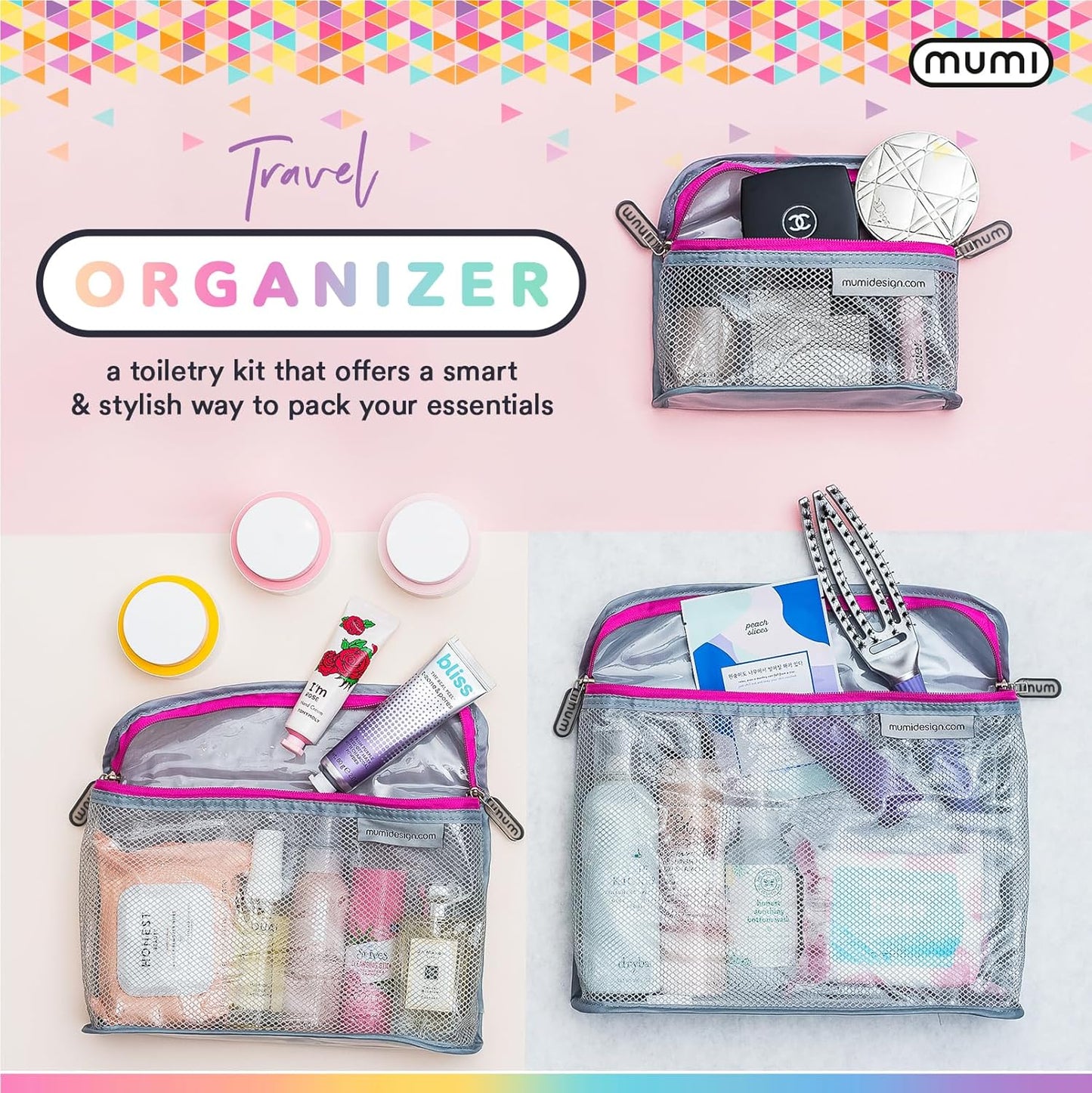 MUMI Travel Toiletry Bag Set of 3 – Clear TSA Approved Toiletry Bags for Women – Reusable Water-Resistant Makeup Organizer Pouches for Skincare, Cosmetics, Travel Accessories, Airport Packing - Aqua