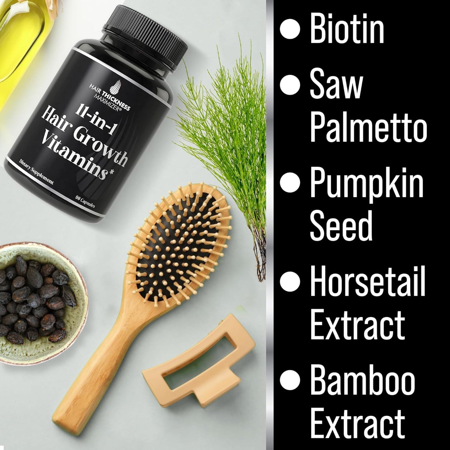 11-in-1 Vegan Hair Growth Vitamins for Thinning & Brittle Hair – Advanced Vitamin Complex with 5000mcg Biotin, Pumpkin Seed, Zinc. Supports Thicker, Healthier-Looking Scalp for Women & Men