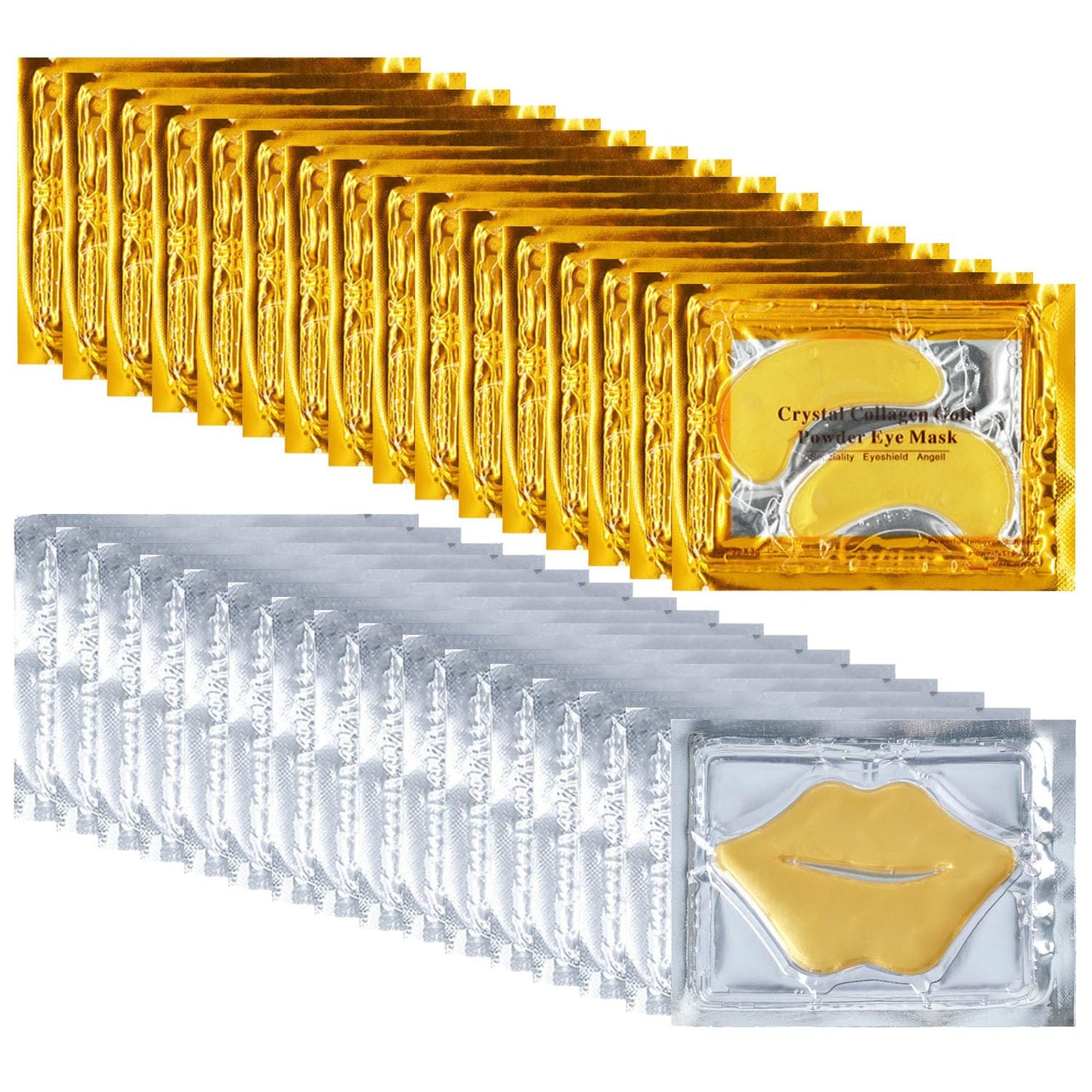 32 Pairs Eye Masks & Lip Mask, 24K Collagen Under Eye Patches for Dark Circles and Puffy Eyes, Reduce Lip Wrinkles, Anti Chapped & Remove Lip Dead Skin, Nourishes the Lip & Eye Skin (Gold)