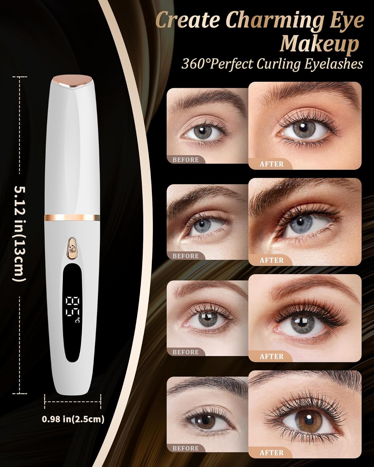 Heated Eyelash Curlers - Eye Lash Curler Heat with Eyelash Comb - Electric Eyelash Curler - Rizador De Pestañasey LED Display 3 Temp Settings USB Charge Natural Curling 24H for Women Makeup Tool Gifts