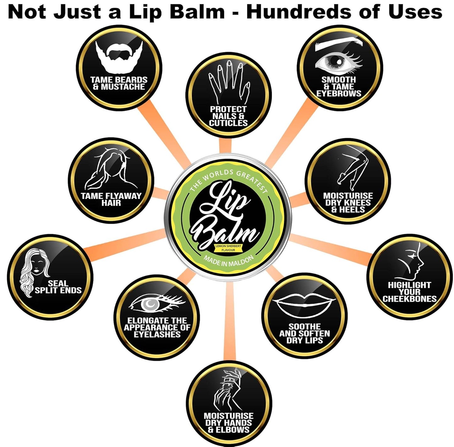 Lip Balm - Lemon Sherbet Flavoured Natural & Organic Lip Moisturizer Balm | Made with Shea Butter Beeswax Jojoba oil & Hemp Seed Oil, The Beard & the Wonderful Lip Balms for Dry & Cracked Lips | 15mL