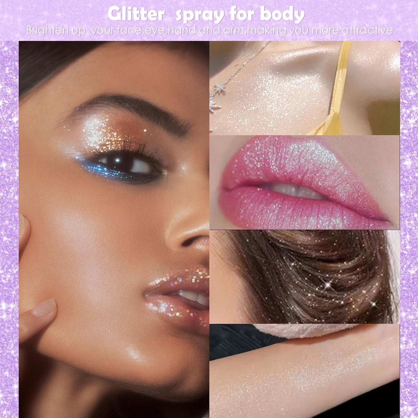 Yosca Body Glitter Spray, 30ML Loose Body Shimmer Powder Iridescent Hair Spray White Glitter Sparkle Highlighter Makeup Mardi Gras Concert Party Rave Accessories for Clothes Hair Face Nail Art