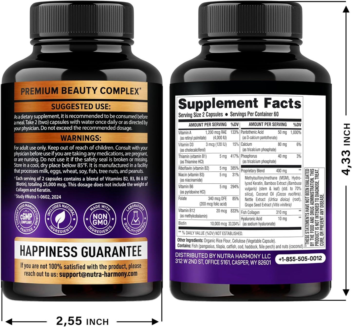 Biotin | Collagen | Keratin - Clinically Tested Supplement - Hair Growth Support, Skin & Nails - 25000 mcg Vitamins B2, B3, B6 & B7 + B1 & Hyaluronic Acid - Made in USA - Women & Men | 120 Capsules