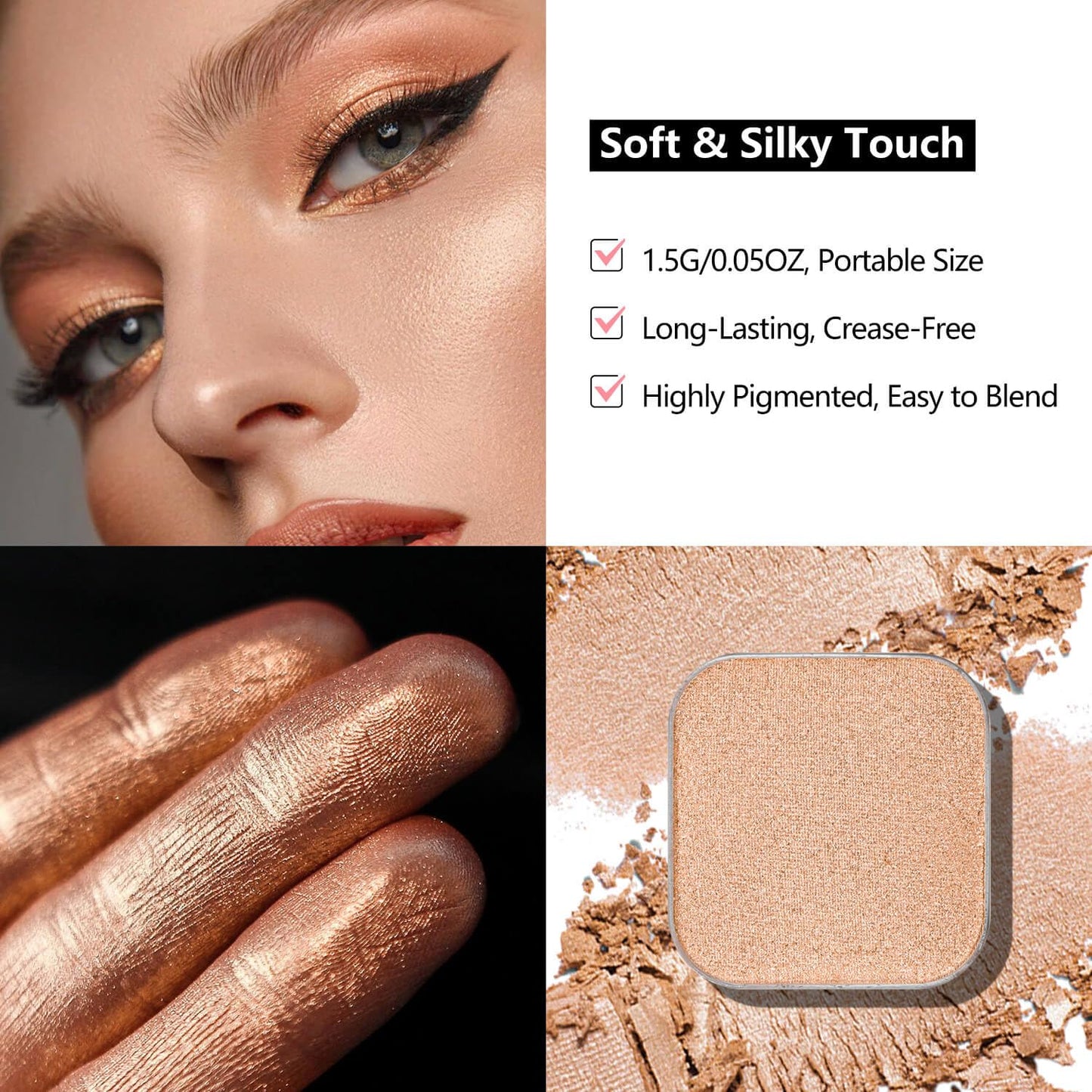 Magnetic Eyeshadow Soft Peach with Hints of Yellow and Pink, Satin Finish, Easy to Blend, Magnetic Pan for DIY Makeup Palette (Peach Glow)