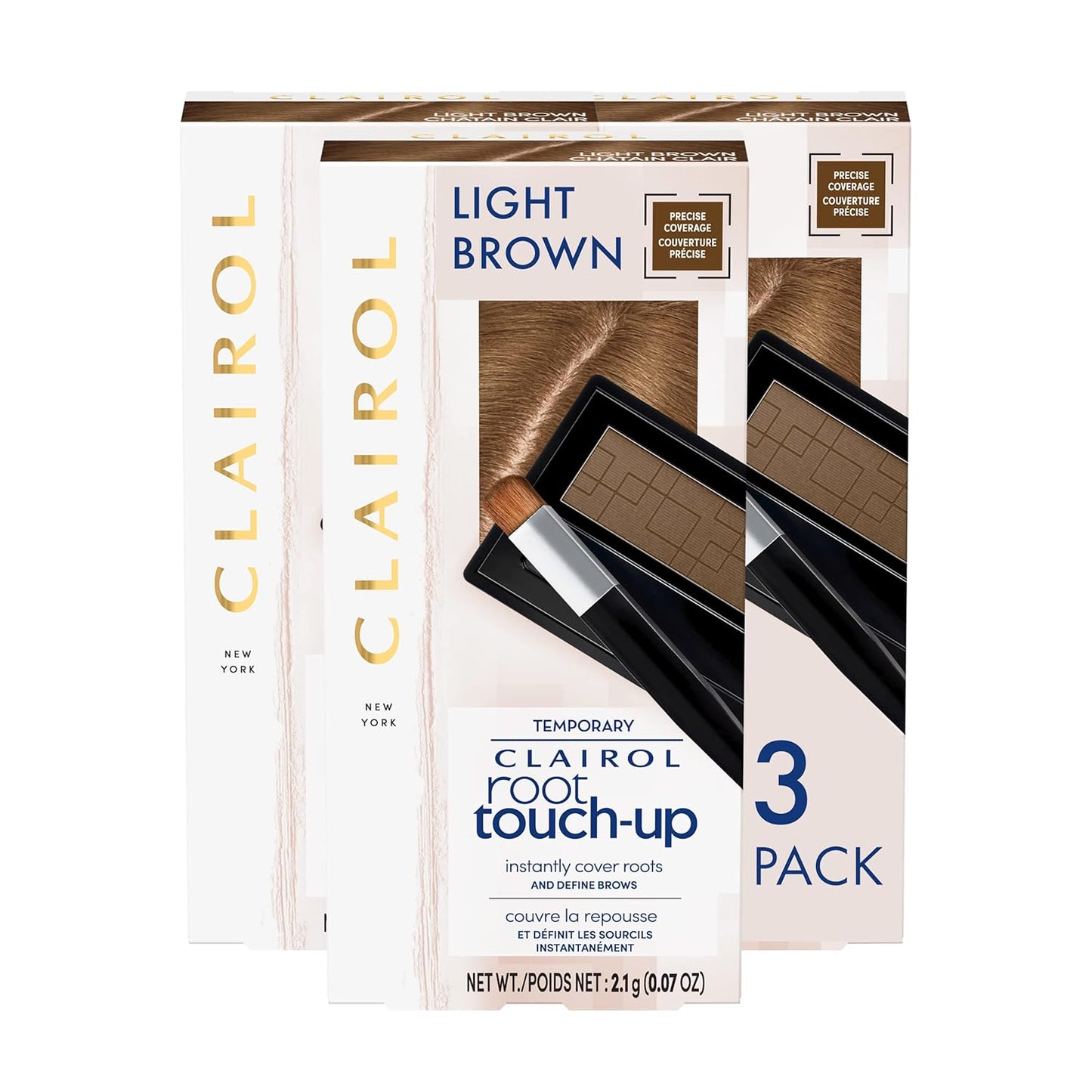 Clairol Root Touch-Up Temporary Concealing Powder, Light Brown Hair Color, Pack of 3