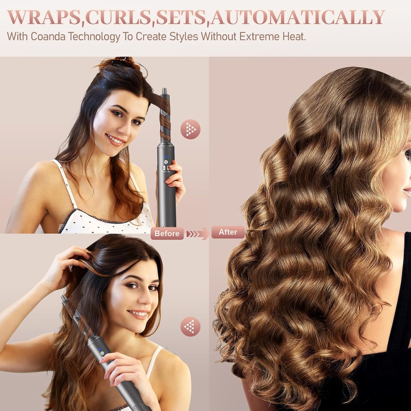 6 in 1 Air Styling & Drying System, Powerful High Speed Hair Dryer Brush & Multi-Styler with Auto Wrap Curlers,Hair Straightener Brush,Round Volumizing Brush,Soft Smoothing Brush