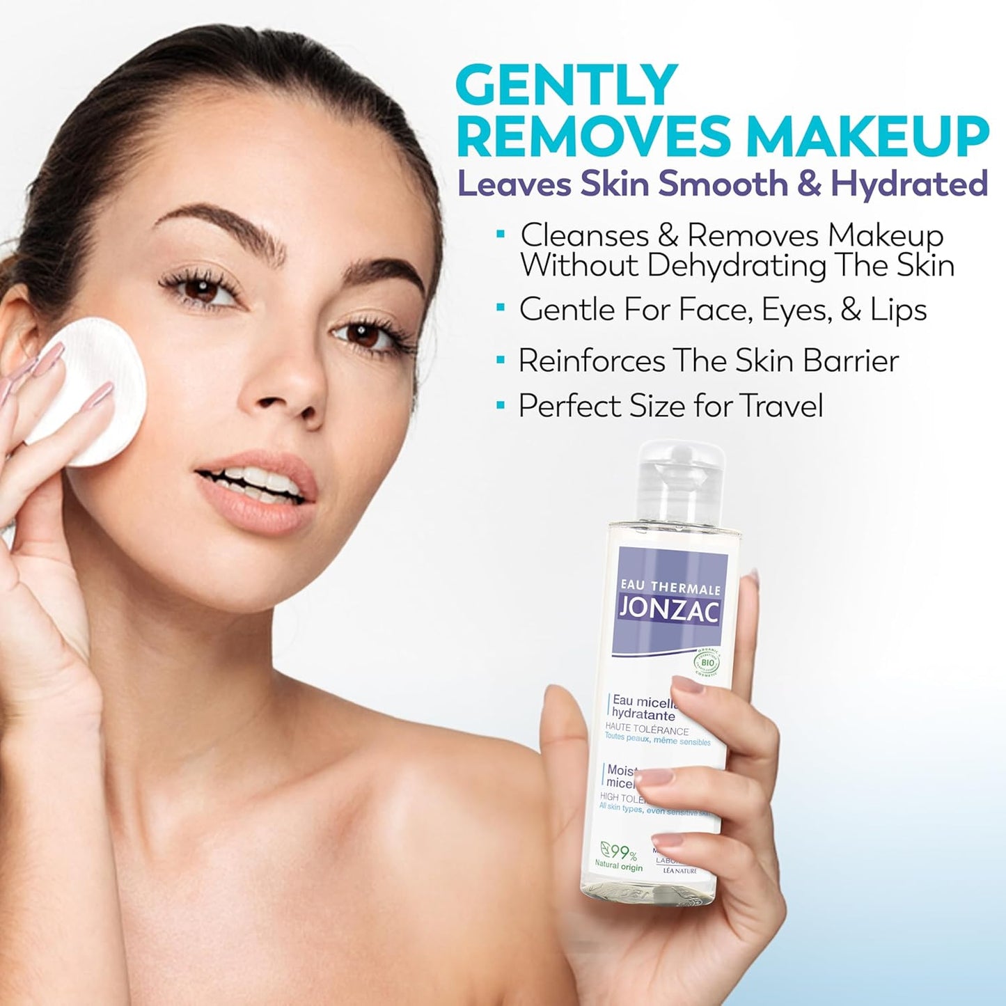 99% Organic Micellar Water - Natural Eye & Face Makeup Remover - Hydrating Thermal Water - for Sensitive Skin - Non-Toxic - Agua Micelar Orgánica - Travel Size - 3.38 Fl Oz