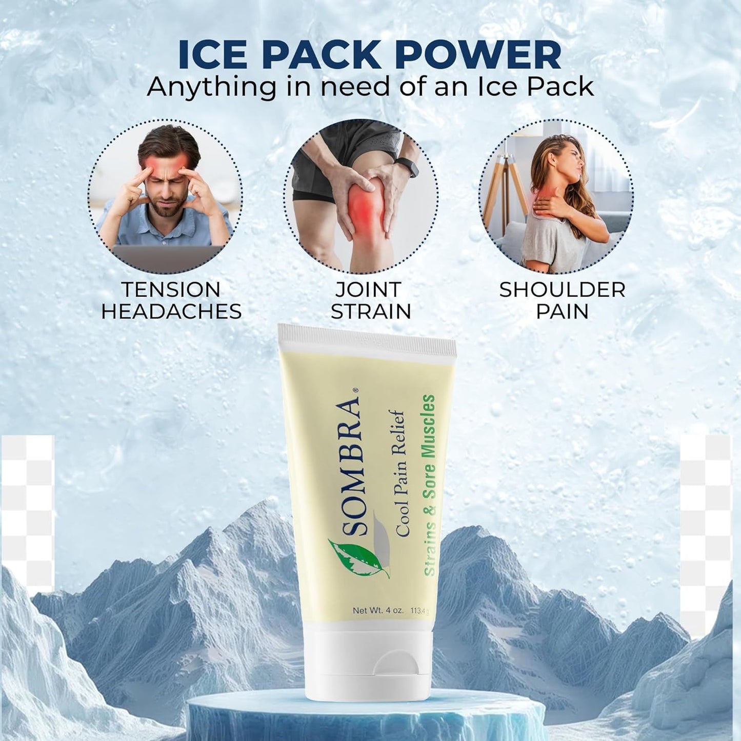 Sombra Cool Pain Relief Gel Cold Pain Relief for Swelling, Growing Pains, Soreness, Post-Workout, Vegan Formula Free of Artificial Fragrances, Dyes, NSAID, Wax, Petroleum, Alcohol - 3oz Flip-Top Tube