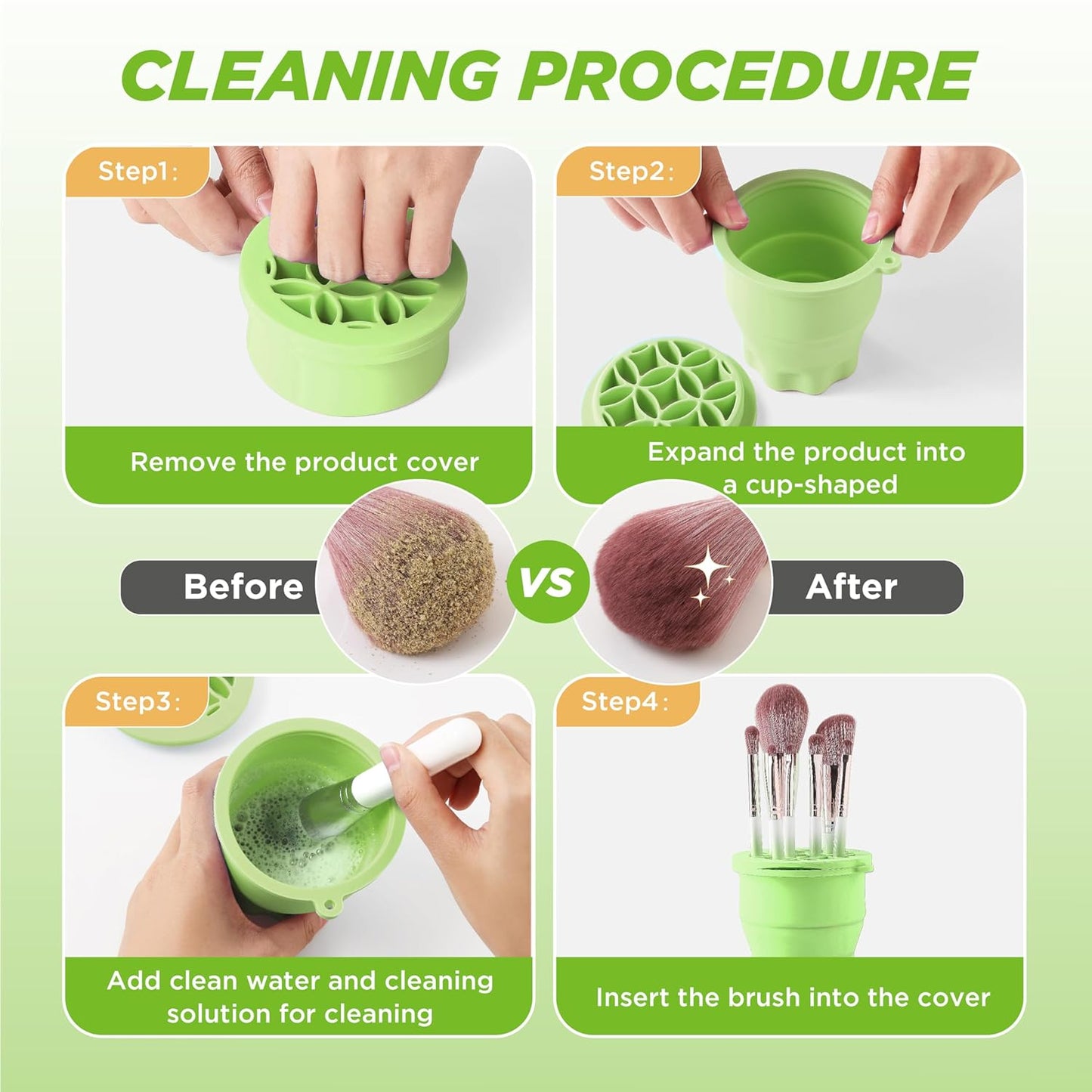 Makeup Brush Cleaner - Foldable Silicone Makeup Brush Cleaner Mat with Brush Storage Holder Makeup Brush Cleaning Bowl Cosmetic Brush Washing Tool for Cleaning Organizer and Drying (Green)