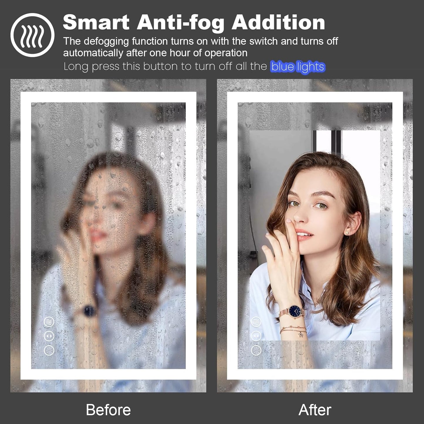 Amorho LED Bathroom Mirror 50" X32" with Front and Backlight, Stepless Dimmable Wall Mirrors with Anti-Fog, Shatter-Proof, Memory, 3 Colors, Double LED Vanity Mirror(Horizontal/Vertical)