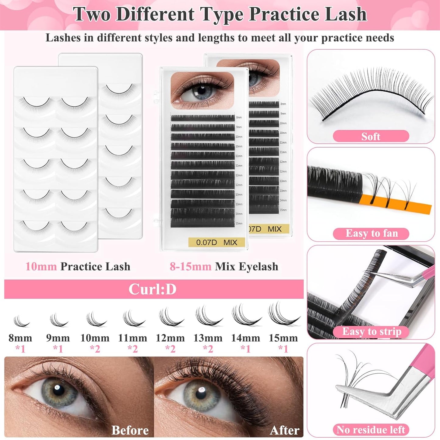 Lashes Kit for Eyelash Extension Beginner Lash Tech Starter Kit with Eye Lash Mannequin Head, Professional Eyelash Extension Kit with Lash Fan, Extension Glue and Eyelash Remover for Practice Training
