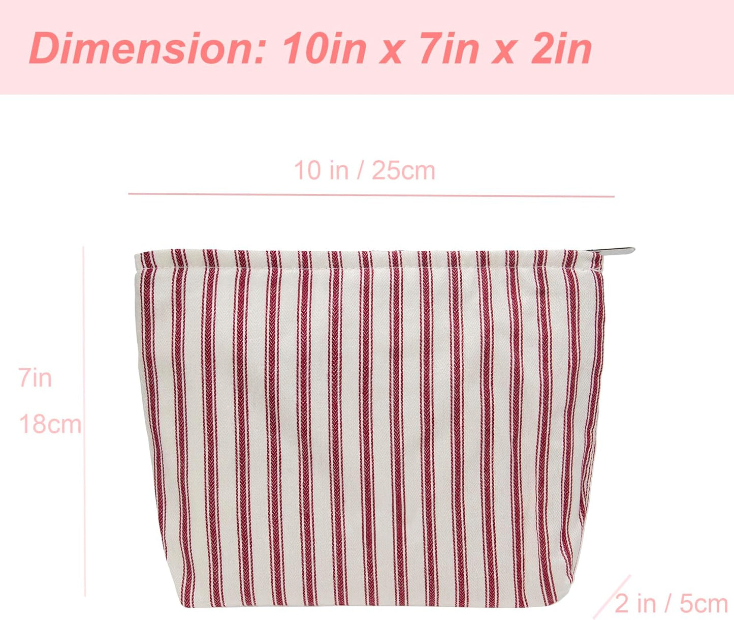 PAZIMIIK Makeup Bag Large Cotton Zipper Pouch for Purse Travel Canvas Make Up Organizer for Women Cosmetic,Vintage Stripe Red