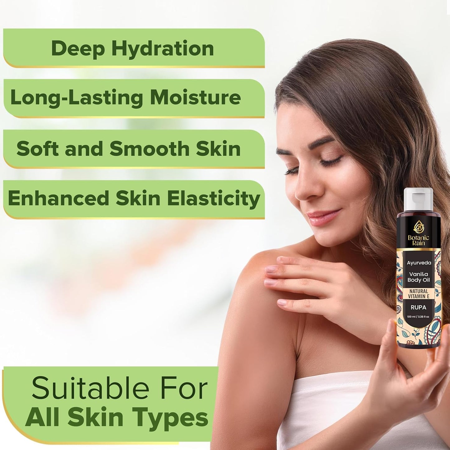 Ayurveda Vanilla Body Oil, Organic, Nourishing, & Hydrating Moisturiser for Dry, Flaky Crepey Skin - Fast Absorbing, Non-Greasy, Ayurvedic for Women & Men – 3.38 fl oz (1)