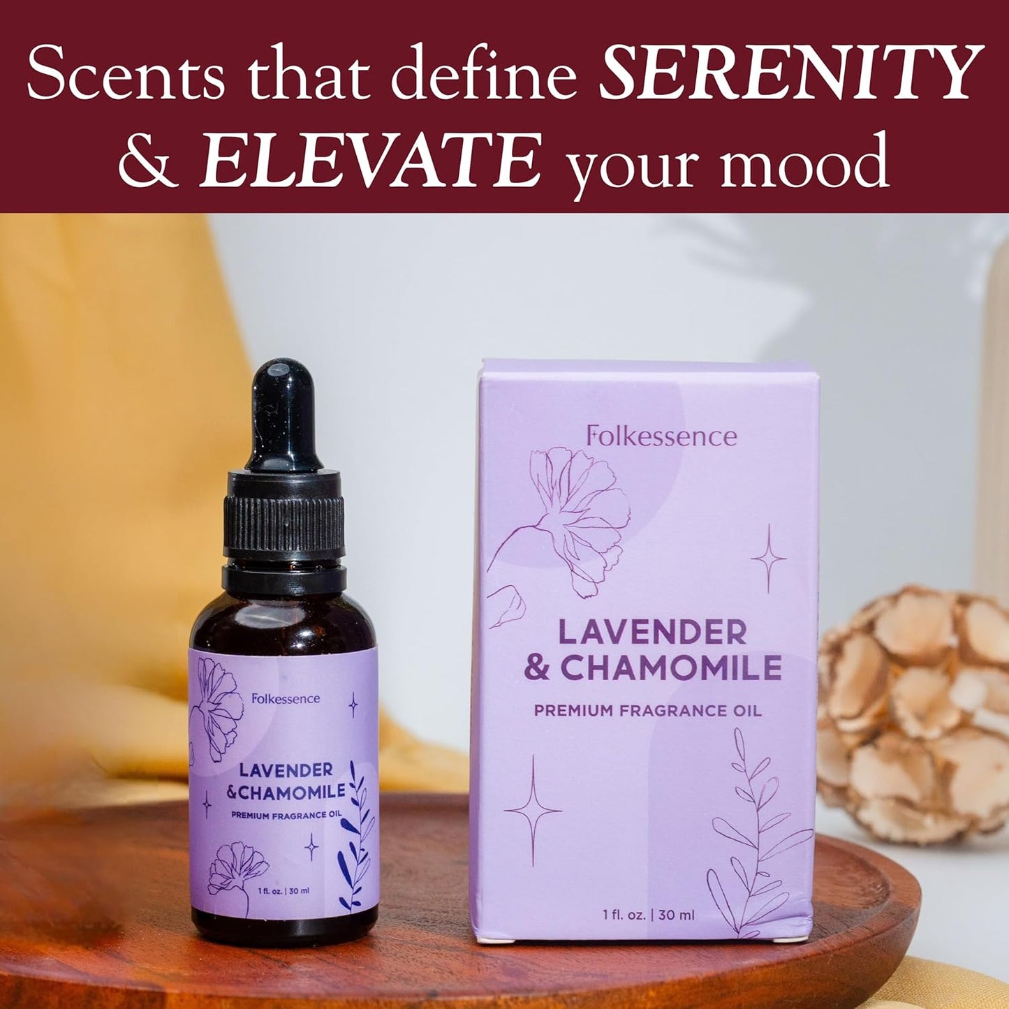 Folkulture Premium Essential Oil Blends for Diffuser for Home | 1.01 Fl Oz Lavender Essential Oils for Aromatherapy | Chamomile Fragrance Oils for Soap & Candle Making Scents or Massage