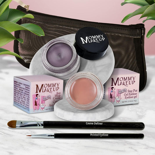The Everlasting Eye 5 Piece Waterproof Makeup Set. Gel Eyeliner, Creme Eyeshadow, 2 brushes and Mesh Bag. Paraben-free, Talc-free, Cruelty-free. Anna/Amethyst 1206