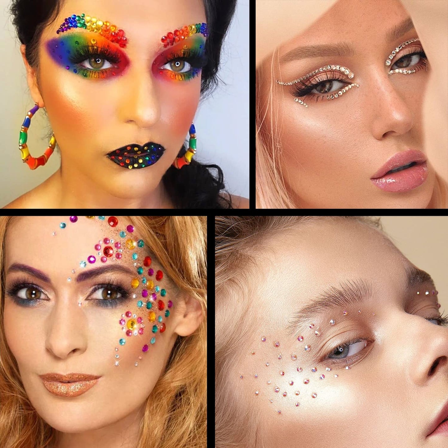 Flat Back Rhinestone Kits Colorful Rhinestones+Crystal AB&Transparent White Face Gems with Quick Dry Makeup Glue+Picker Pencil+Tweezer for Face Makeup and Nail Art