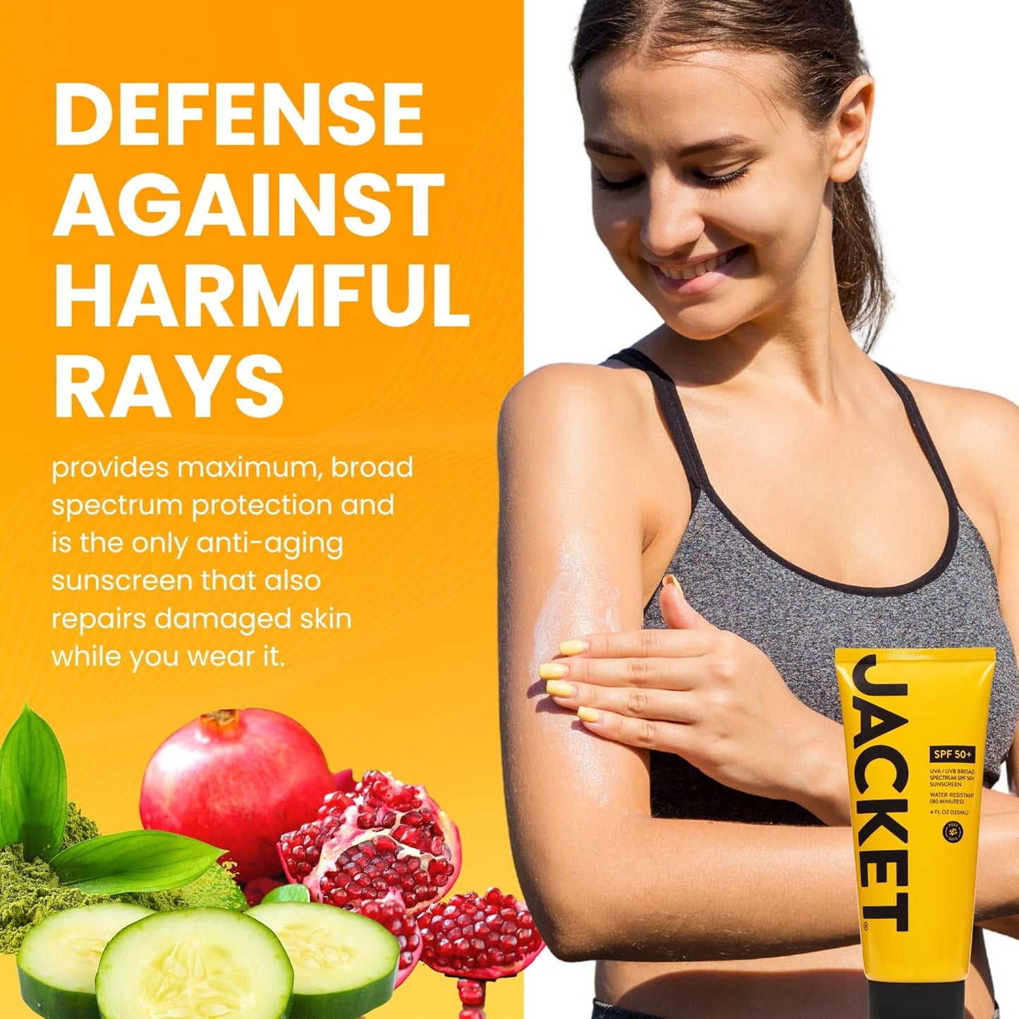 JACKET Sunscreen SPF 50+ | Mineral Sunscreen with Vitamin C | Water Resistant 80 Min, Natural, Reef Safe | UVA/UVB Broad Spectrum Protection for Face & Body, 4 FL Oz