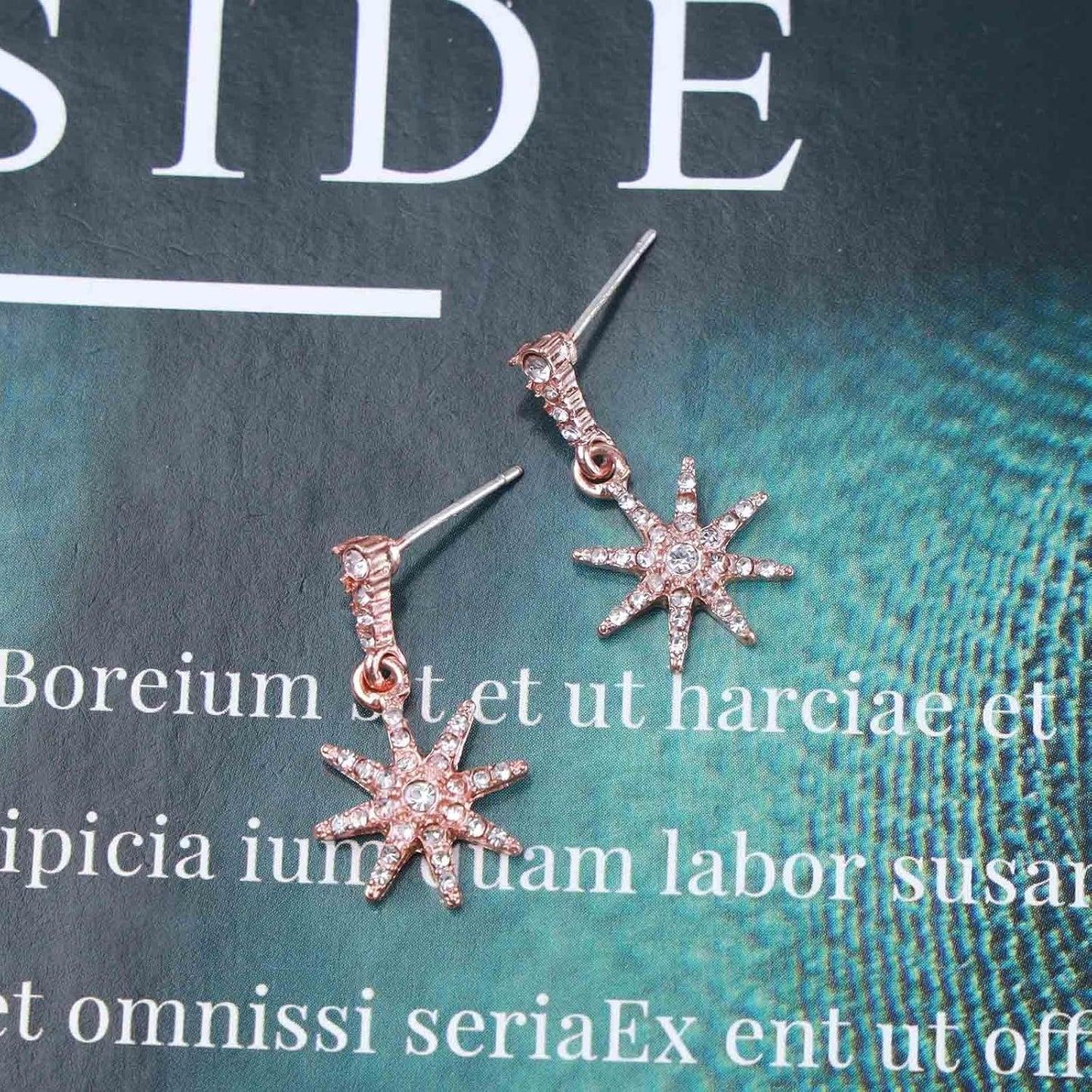 Boho Crystal Sunburst Earrings Rose Gold Star Drop Stud Earrings Cz Paved Starbust Earrings Celestial Earrings Jewelry for Women and Girls