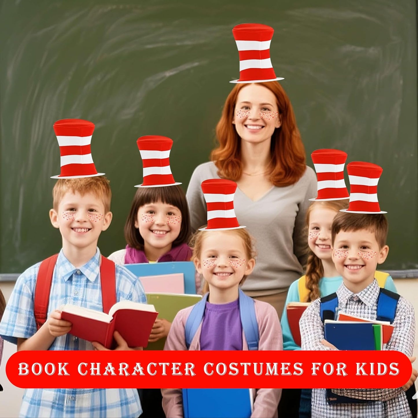 MEICOLY Red and White Face Body Glitter for Reading Week World Book Day,Cat Costume for Kids Girls Adults,Book Character Costumes for Kids,Cosplay Accessories for Halloween Festival