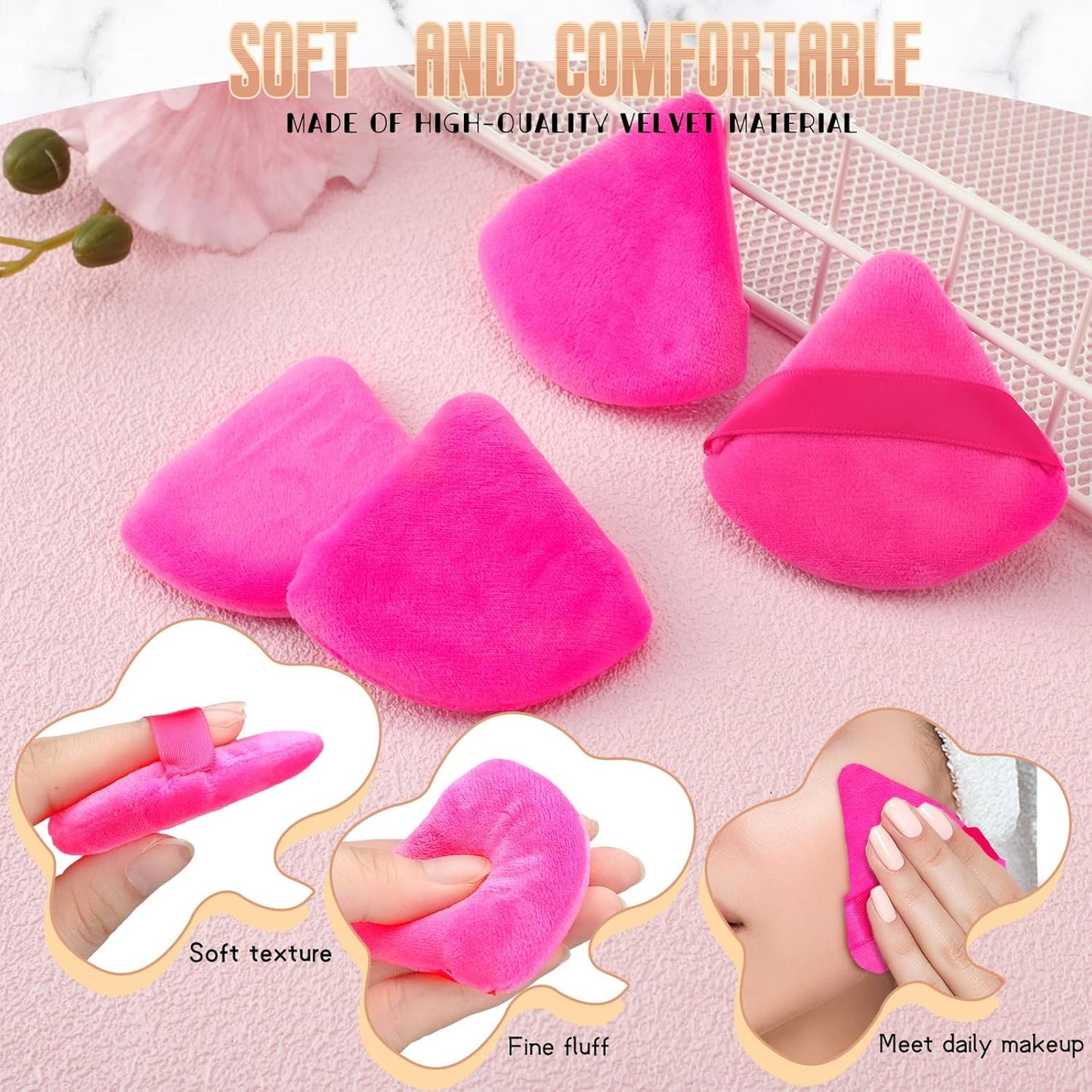 Suclain 48 Pcs Velour Triangle Powder Puff Soft Velour Makeup Puff for Face Powder Makeup Triangle Sponges for Wet and Dry Cosmetic Foundation Loose Mineral Body Tool (Pink)