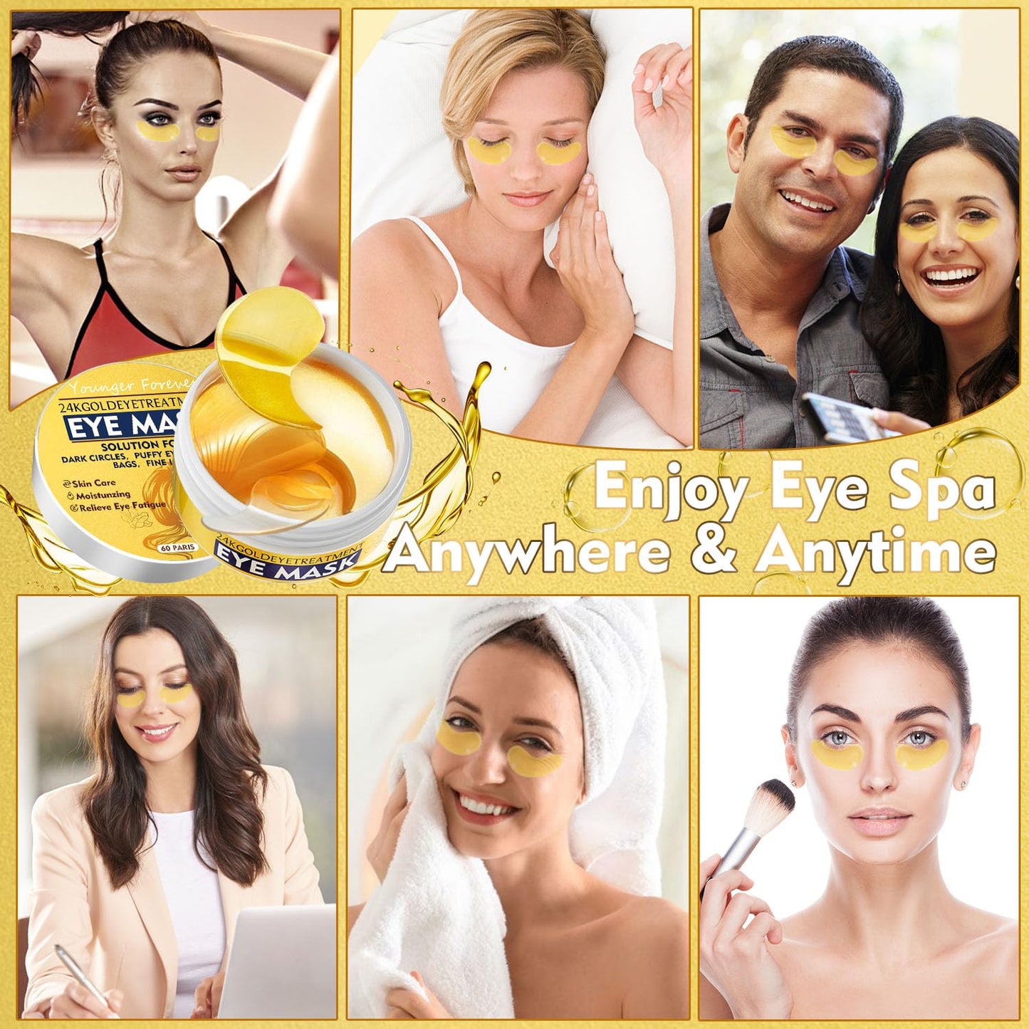 Under Eye Patches, 24K Gold Eye Patches for Puffy Eyes and Dark Circles, Under Eye Masks for Dark Circles and Puffiness, Eye Gel Pads for Eyes Bags Treatment & Non-Irritating Eye Mask Skincare