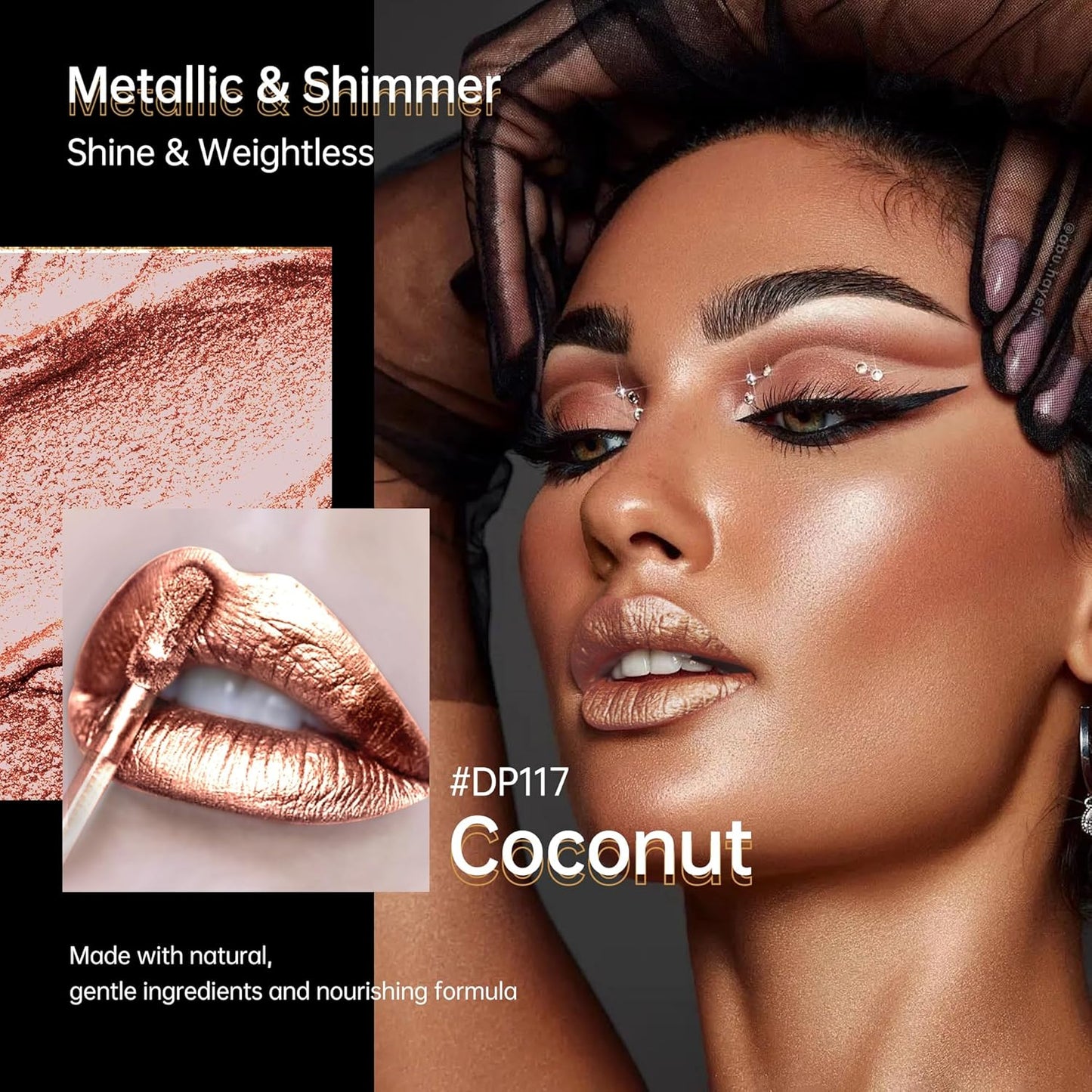 Nude Lipsticks for Women Metallic Lipstick Long Lasting Non Stick Cup Lip Gloss, Shimmer Lightweight Hydrating Full Coverage Lip Color, DP117 Coconut