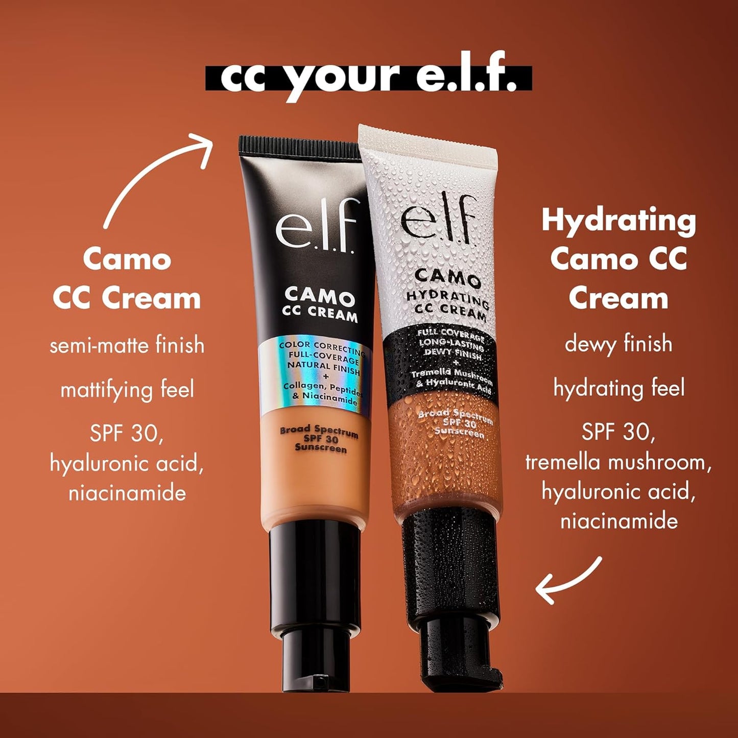 e.l.f. Hydrating Camo CC Cream, SPF 30, Color Correcting Full Coverage Foundation For A Dewy Finish, Vegan & Cruelty-Free, Medium 350 W