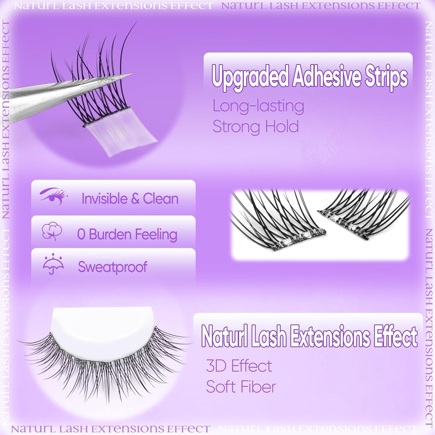 Natural Self Adhesive Clusters Lashes No Glue Self Adhesive Wispy Cluster Eyelashes Extensions Pre-glued Lashes Cluster Reusable C-Curly Individual Lashes 9-12mm Press on Lash by zenotti